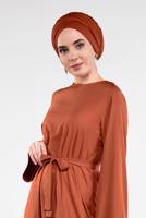 Tesettür giyim TABA SİM DETAYLI PAMUKLU ELBİSE 6323