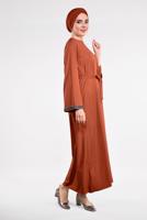 Tesettür giyim TABA SİM DETAYLI PAMUKLU ELBİSE 6323