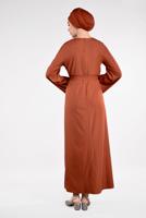 Tesettür giyim TABA SİM DETAYLI PAMUKLU ELBİSE 6323