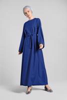 Tesettür giyim LACİVERT SİM DETAYLI PAMUKLU ELBİSE 6323