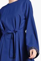 Tesettür giyim LACİVERT SİM DETAYLI PAMUKLU ELBİSE 6323