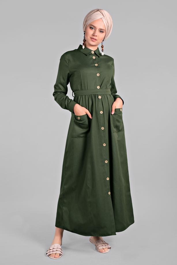 Vêtements hijab  Buttoned Pocket Dress T 6902 - TRENDTESETTÜR