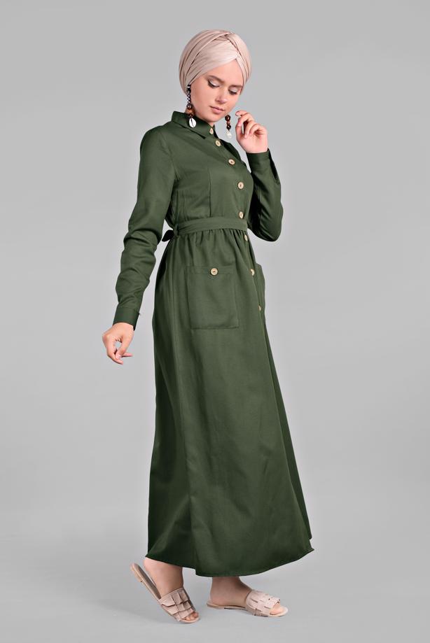 Vêtements hijab  Buttoned Pocket Dress T 6902 - TRENDTESETTÜR