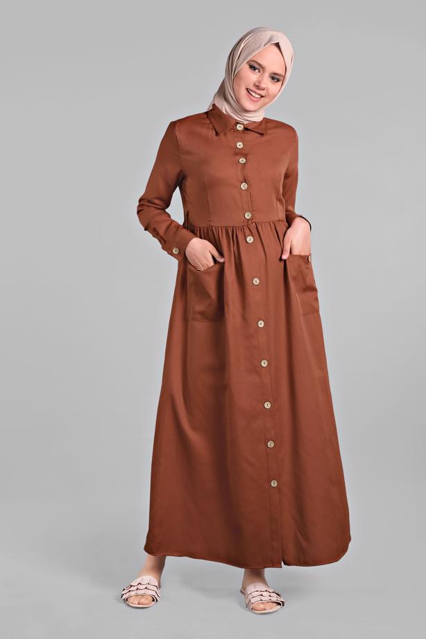 Hijab-Kleidung  CEPLİ BOYDAN DÜĞMELİ ELBİSE 6902  - TRENDTESETTÜR