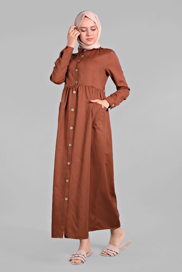Hijab-Kleidung  CEPLİ BOYDAN DÜĞMELİ ELBİSE 6902  - TRENDTESETTÜR