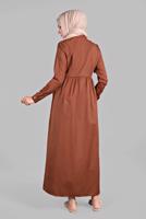 Tesettür giyim KAHVE CEPLİ BOYDAN DÜĞMELİ ELBİSE 6902 