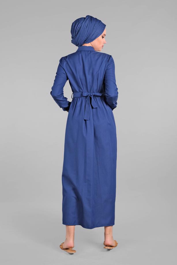 Tesettür giyim  CEPLİ BOYDAN DÜĞMELİ ELBİSE 6902  - TRENDTESETTÜR