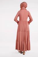 Tesettür giyim PEMBE ETEĞİ VOLANLI ELBİSE 7523