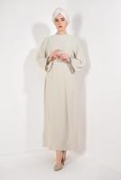 Hijab clothing BEIGE Silvery Detailed Tie Waist Dress T 7692 