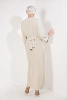 Hijab clothing BEIGE Silvery Detailed Tie Waist Dress T 7692 