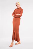 Tesettür giyim TURUNCU ETEK UCU VOLANLI PAMUKLU ELBİSE 8221