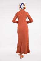 Tesettür giyim TURUNCU ETEK UCU VOLANLI PAMUKLU ELBİSE 8221