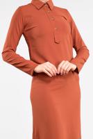 Tesettür giyim TURUNCU ETEK UCU VOLANLI PAMUKLU ELBİSE 8221