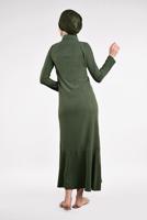 Tesettür giyim HAKİ ETEK UCU VOLANLI PAMUKLU ELBİSE 8221