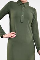 Tesettür giyim HAKİ ETEK UCU VOLANLI PAMUKLU ELBİSE 8221