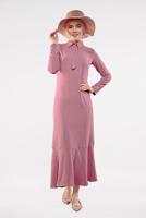 Tesettür giyim PUDRA ETEK UCU VOLANLI PAMUKLU ELBİSE 8221