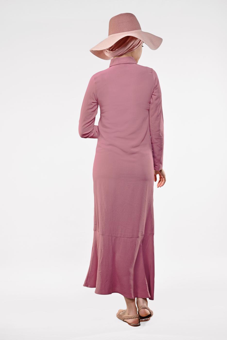Tesettür giyim PUDRA ETEK UCU VOLANLI PAMUKLU ELBİSE 8221