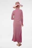 Tesettür giyim PUDRA ETEK UCU VOLANLI PAMUKLU ELBİSE 8221