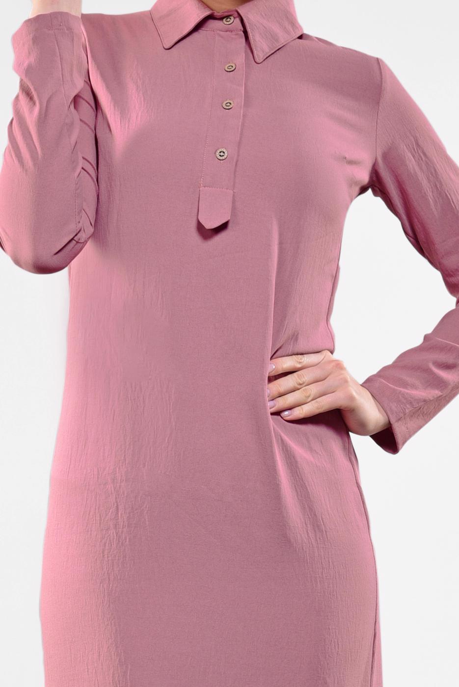 Tesettür giyim PUDRA ETEK UCU VOLANLI PAMUKLU ELBİSE 8221