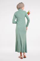 Tesettür giyim YEŞİL ETEK UCU VOLANLI PAMUKLU ELBİSE 8221