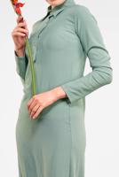 Tesettür giyim YEŞİL ETEK UCU VOLANLI PAMUKLU ELBİSE 8221