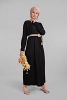 Tesettür giyim SİYAH KOLLARI DÜĞME DETAYLI SALAŞ ELBİSE  8225