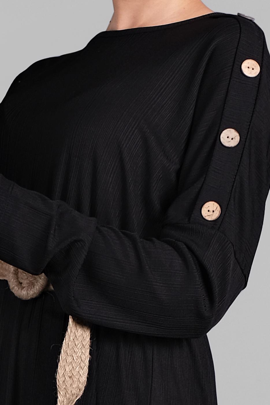 Tesettür giyim SİYAH KOLLARI DÜĞME DETAYLI SALAŞ ELBİSE  8225