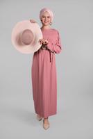 Tesettür giyim PUDRA KOLLARI DÜĞME DETAYLI SALAŞ ELBİSE  8225