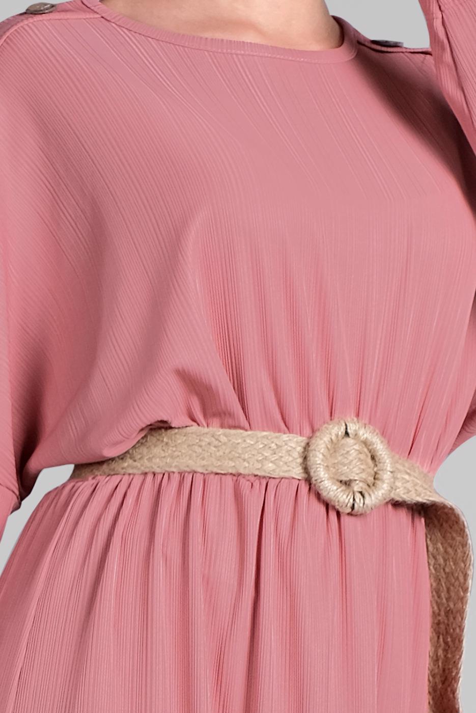 Tesettür giyim PUDRA KOLLARI DÜĞME DETAYLI SALAŞ ELBİSE  8225