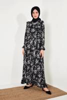 Tesettür giyim SİYAH ÇİÇEK DESENLİ ELBİSE T 8226