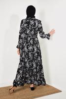 Tesettür giyim SİYAH ÇİÇEK DESENLİ ELBİSE T 8226