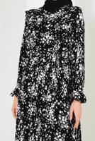 Tesettür giyim SİYAH ÇİÇEK DESENLİ ELBİSE T 8226