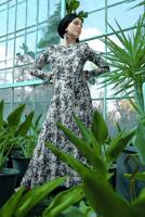 Tesettür giyim KREM ÇİÇEK DESENLİ ELBİSE T 8226