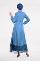 Tesettür giyim YEŞİL ETEK UCU DANTELLİ ELBİSE 8422