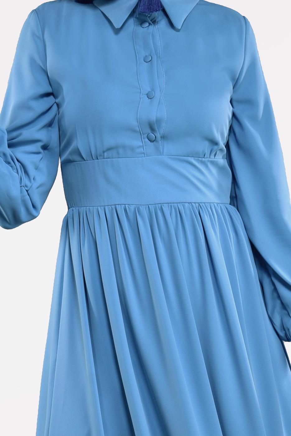 Tesettür giyim YEŞİL ETEK UCU DANTELLİ ELBİSE 8422