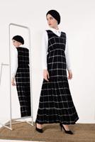 Tesettür giyim SİYAH İKİLİ EKOSE ELBİSE T 8426