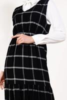 Tesettür giyim SİYAH İKİLİ EKOSE ELBİSE T 8426