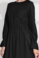 Tesettür giyim SİYAH BELİ LASTİKLİ VOLANLI ELBİSE 9116