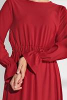 Tesettür giyim KIRMIZI BELİ LASTİKLİ VOLANLI ELBİSE 9116