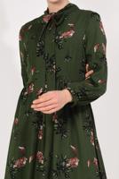 Tesettür giyim HAKİ ÇİÇEK DESENLİ ELBİSE T 9226