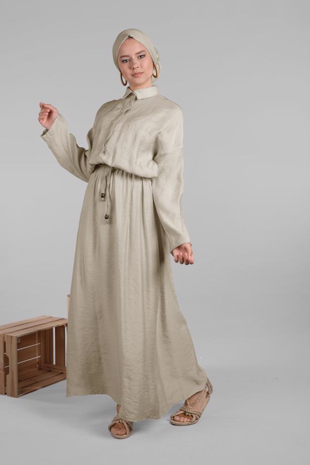 Vêtements hijab  Elastic Waist Hidden Button Dress T 9937  - TRENDTESETTÜR