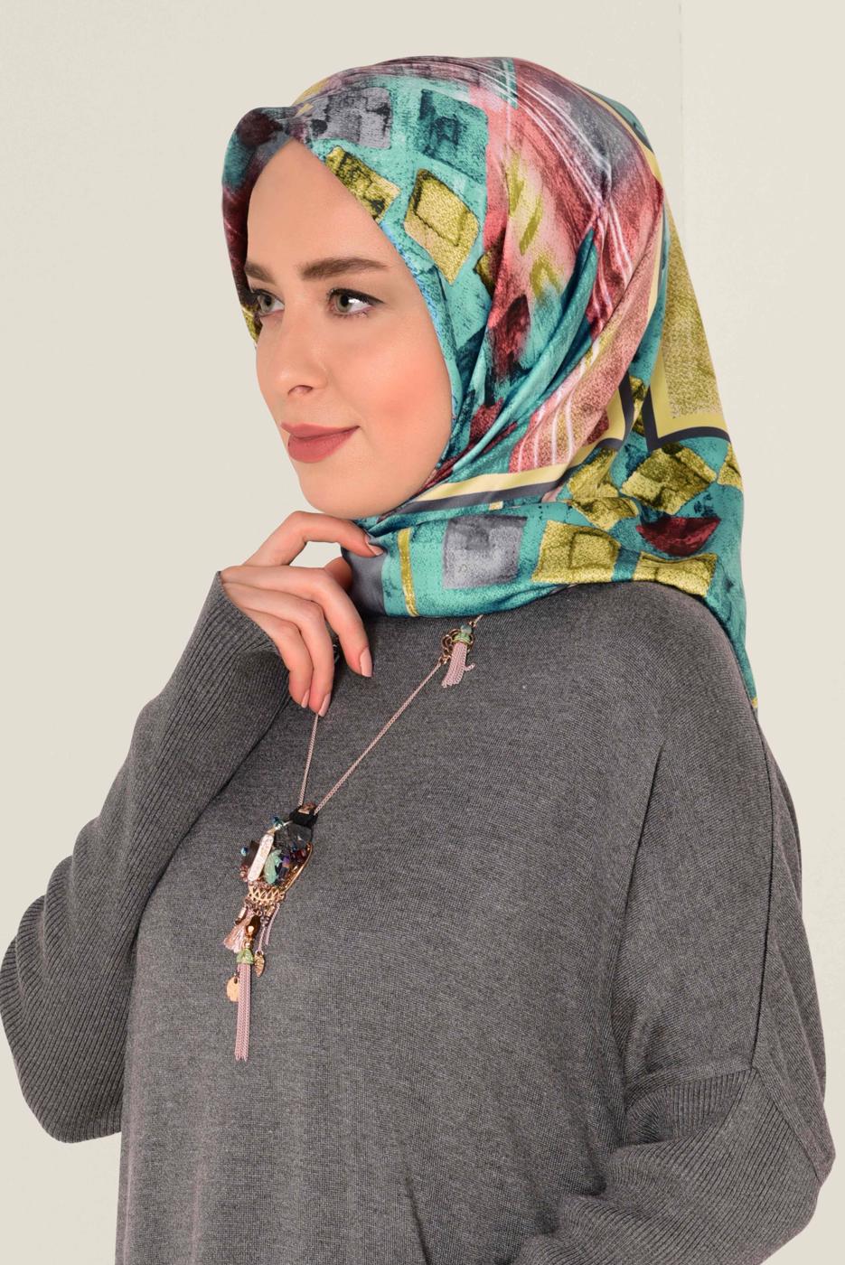 Tesettür giyim MAVİ T 11417-1 ALVİNA DESENLİ EŞARP