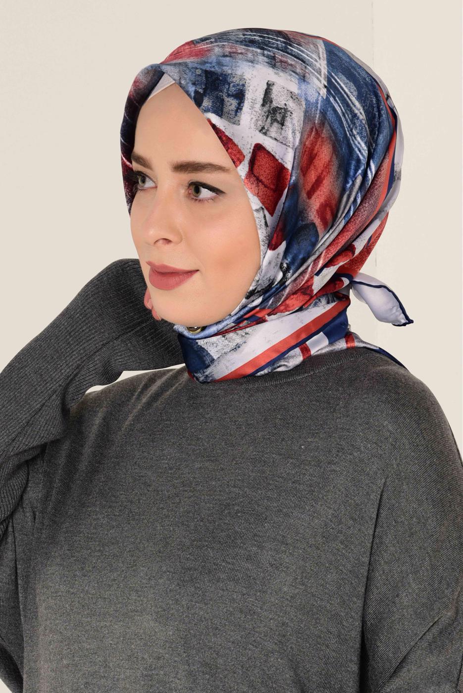 Tesettür giyim LACİVERT T 11417-1 ALVİNA DESENLİ EŞARP