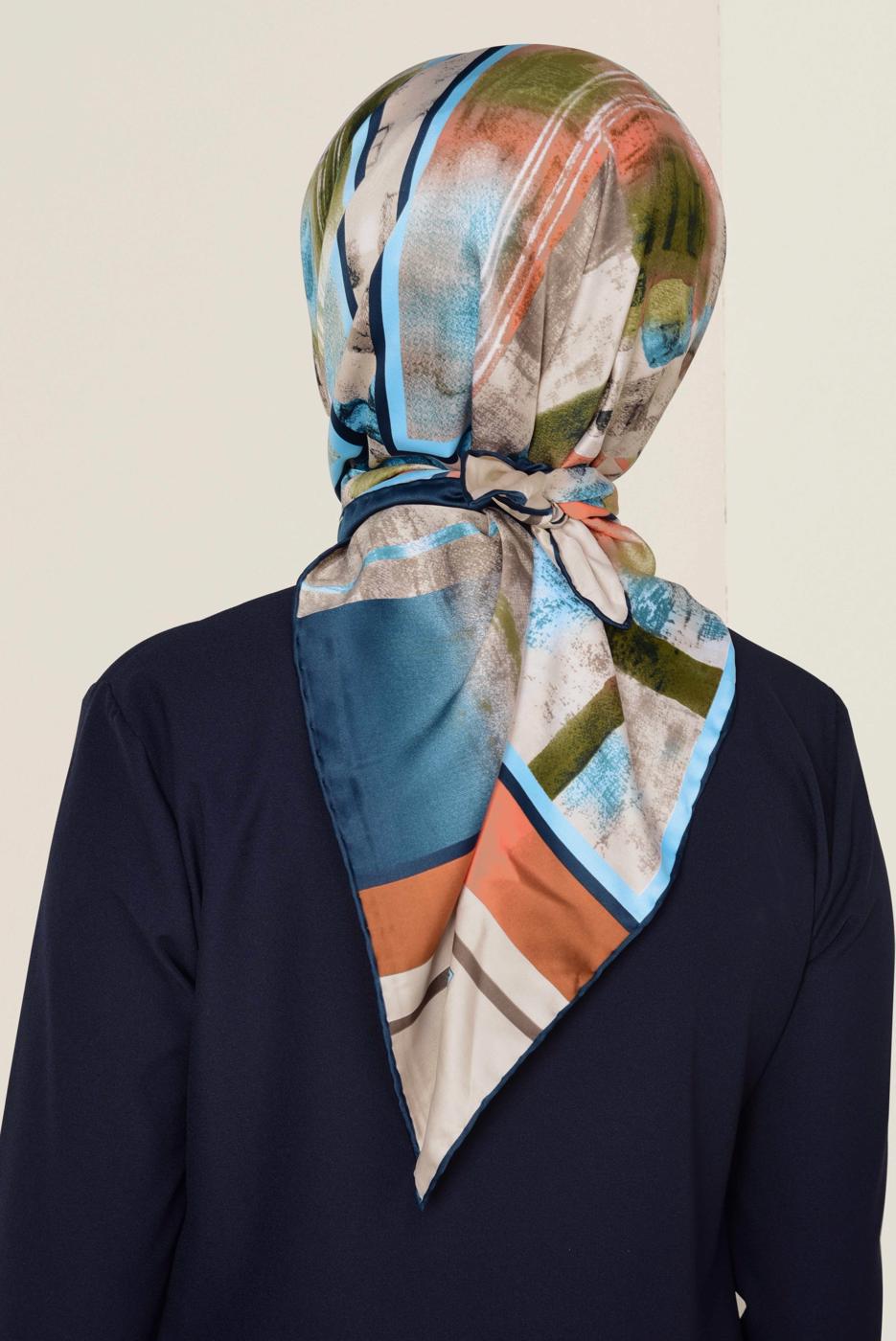 Tesettür giyim LACİVERT T 11417-1 ALVİNA DESENLİ EŞARP