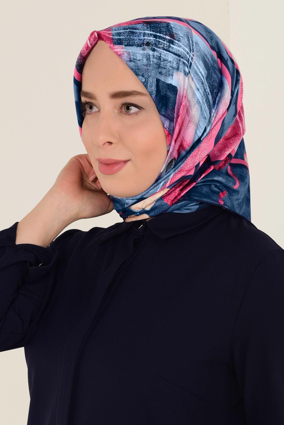 Tesettür giyim LACİVERT T 11417-1 ALVİNA DESENLİ EŞARP