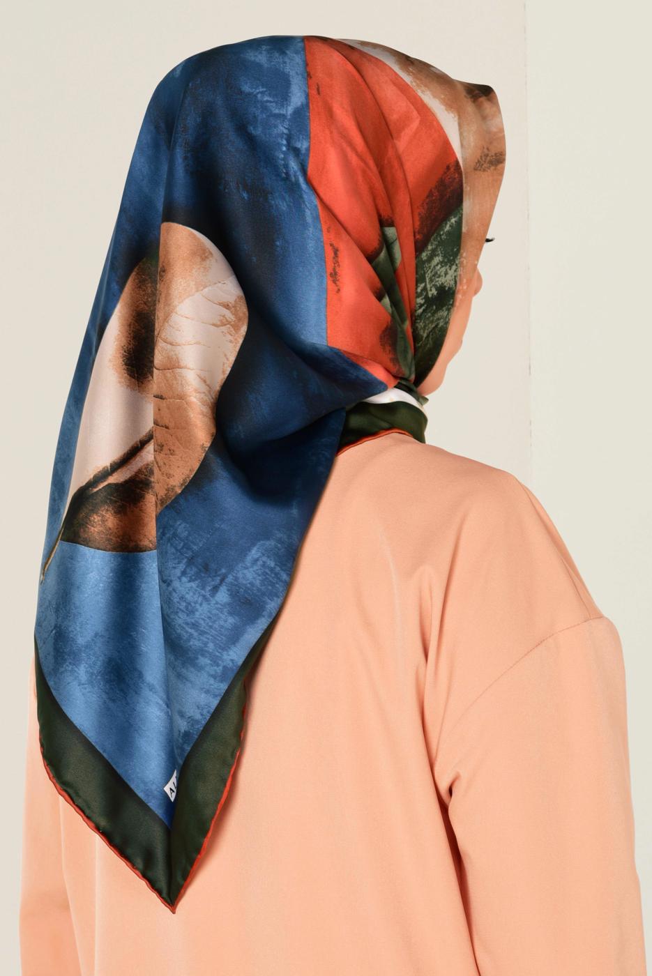 Tesettür giyim LACİVERT T 11418-1 ALVİNA DESENLİ EŞARP