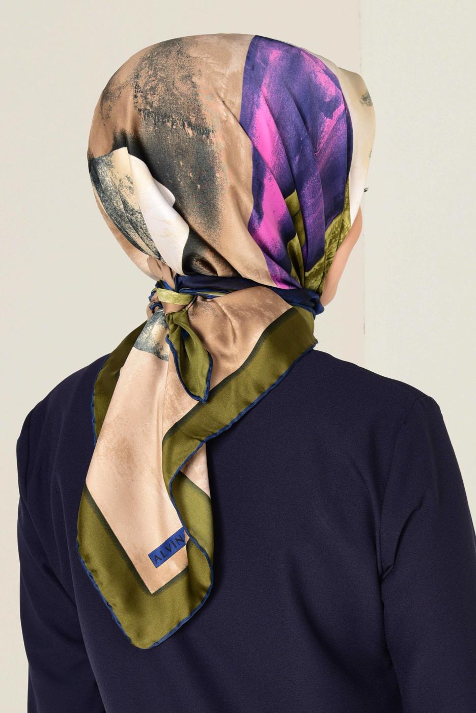 Tesettür giyim HAKİ T 11418-1 ALVİNA DESENLİ EŞARP