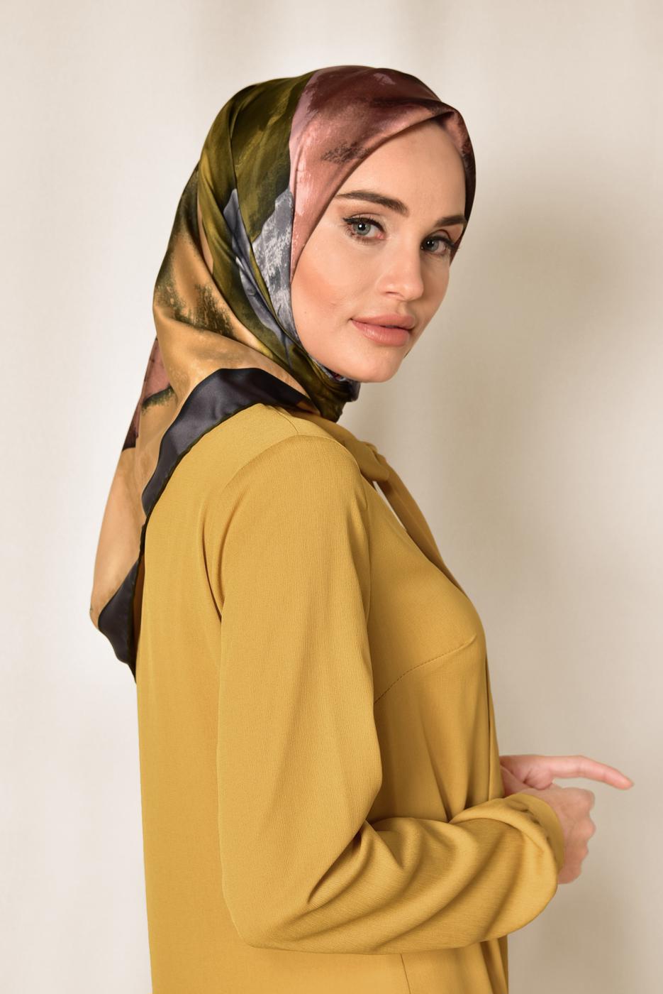 Tesettür giyim ALTIN T 11418-1 ALVİNA DESENLİ EŞARP