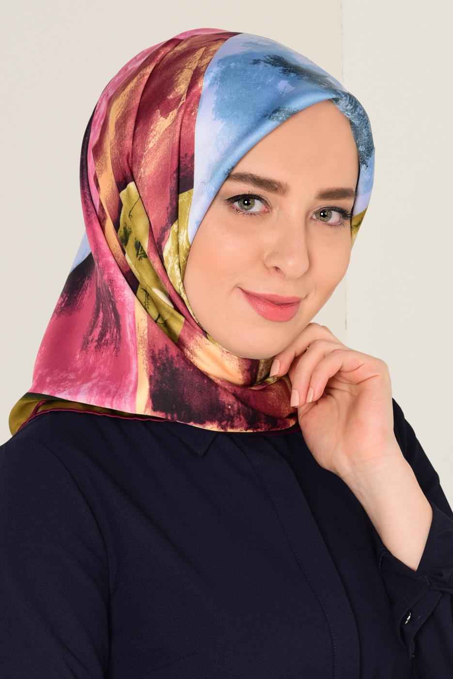 Tesettür giyim FUŞYA T 11418-1 ALVİNA DESENLİ EŞARP