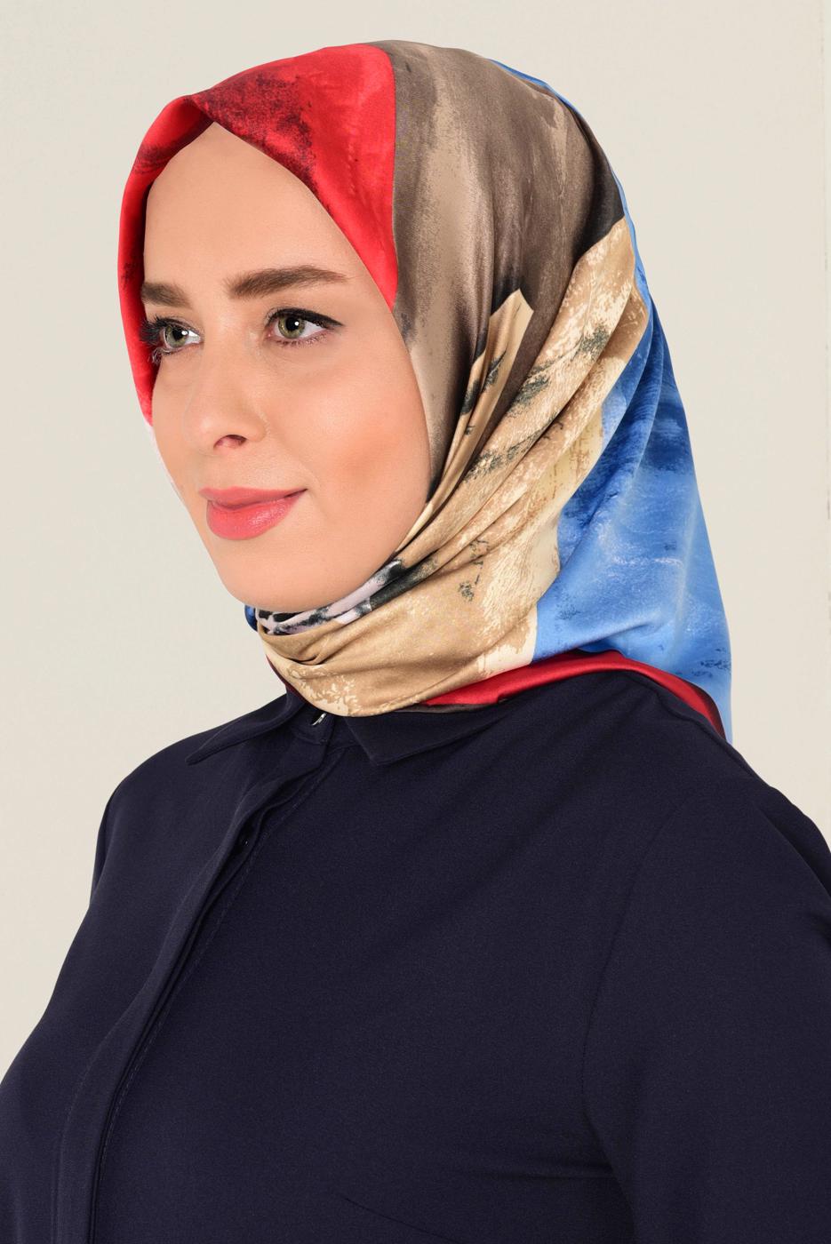 Tesettür giyim KIRMIZI T 11418-1 ALVİNA DESENLİ EŞARP